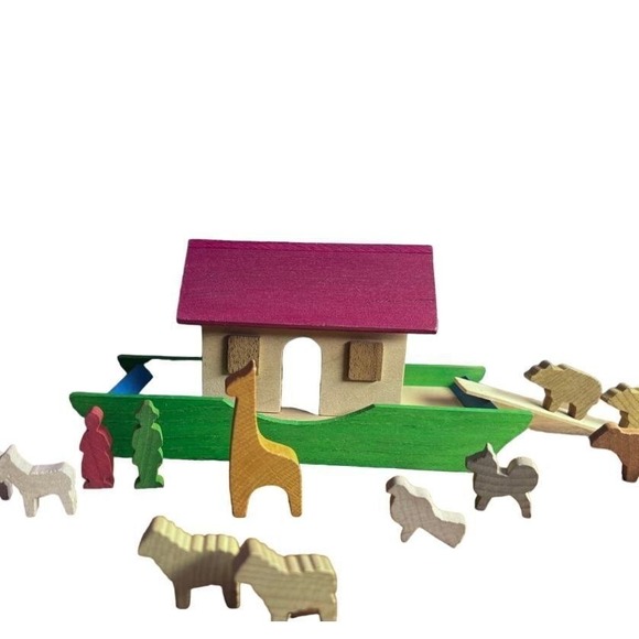 Vintage‎ Wooden Noah's Ark Boat & Animals Made in Germany - Picture 2 of 5